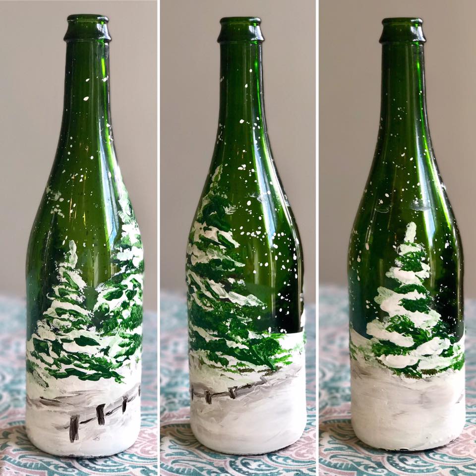 Winter Tree Bottle Painting Class at Local Pour at JLN Studio, Stevensville Michigan