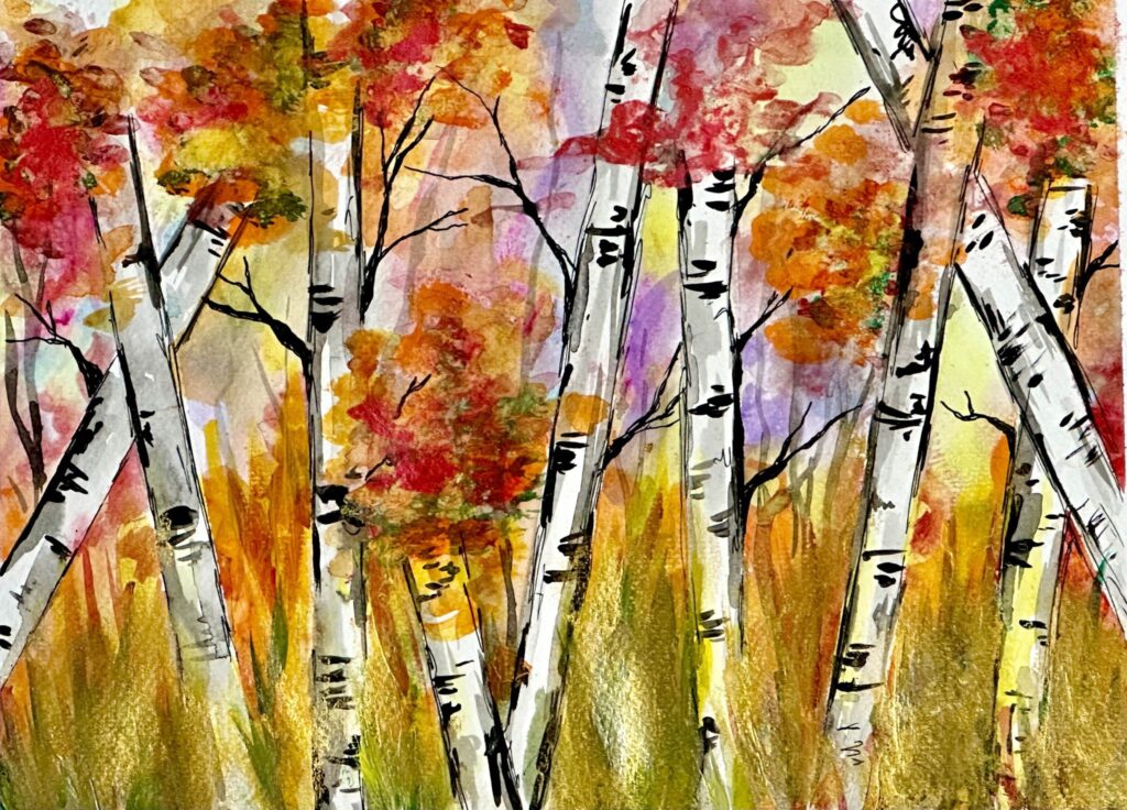 Fall Tree Gouache Painting Class at JLN Studio, Stevensville Michigan