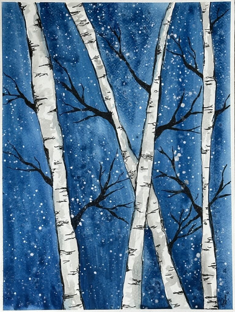 Watercolor Birch Tree Painting Class at Chill Hill Winery at JLN Studio, Stevensville Michigan