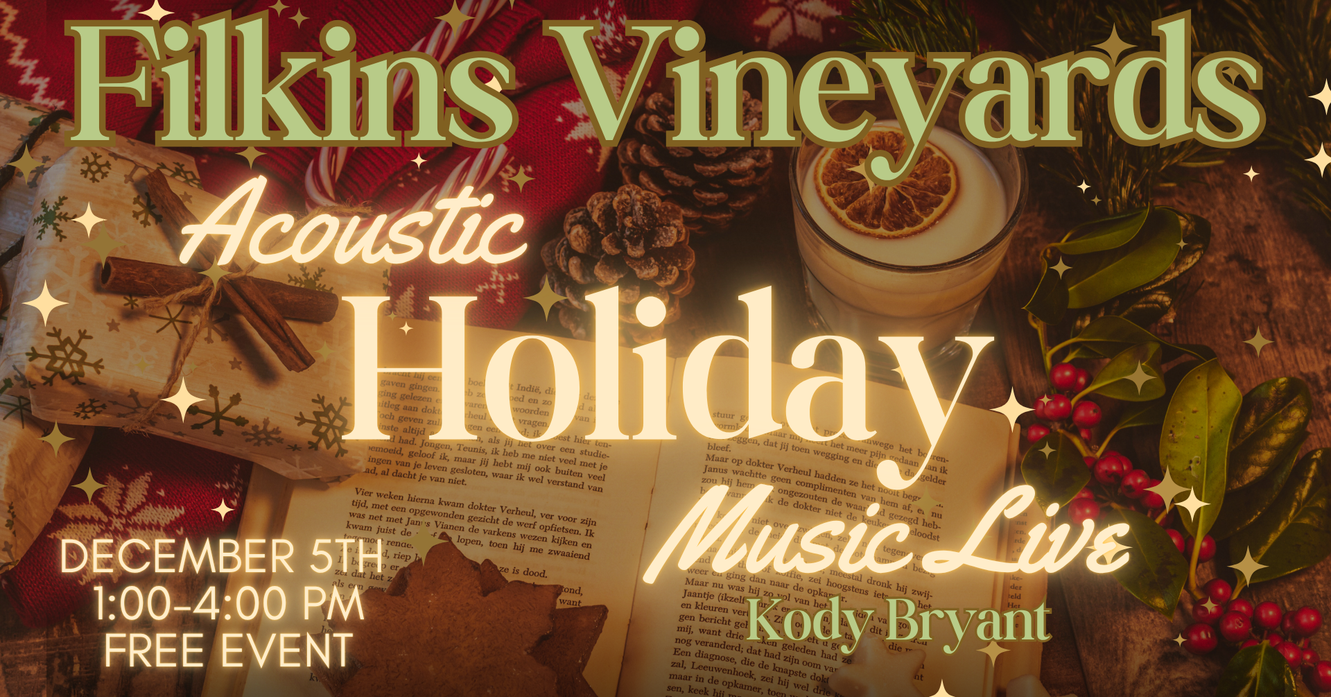 Acoustic Holiday Music with Kody Bryant at Filkins Vineyards, Coloma Michigan