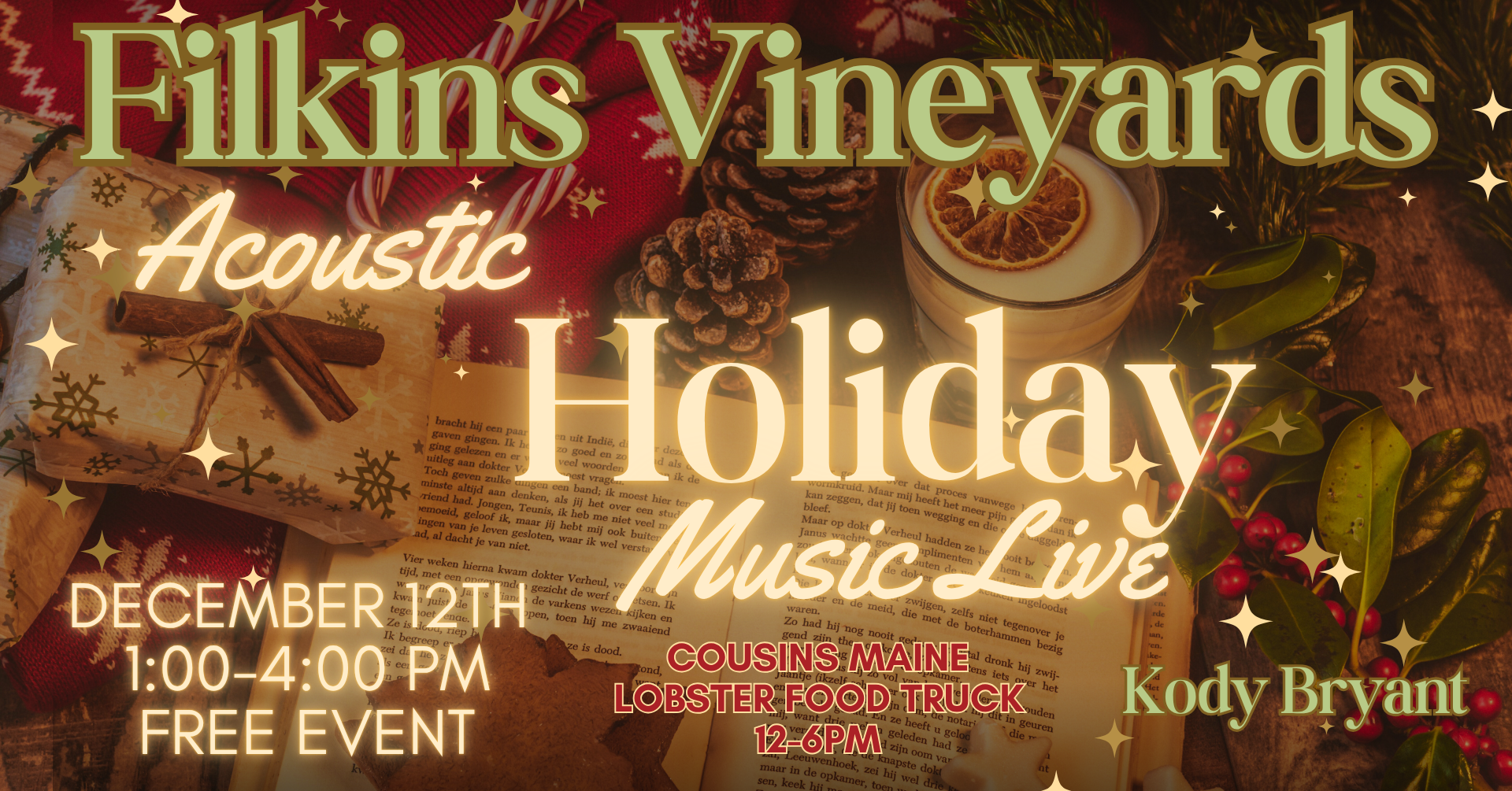 Live Holiday Music With Kody Bryant at Filkins Vineyards, Coloma Michigan