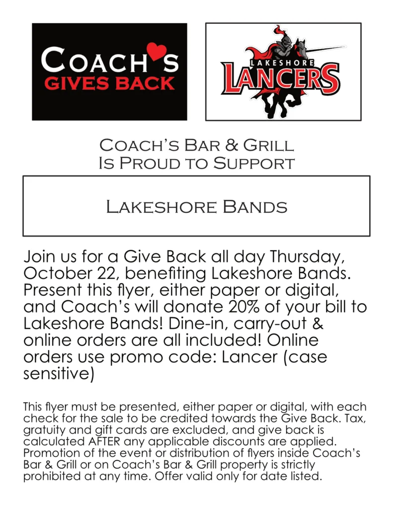 Lakeshore Bands Give Back at Coach's Bar & Grill, Stevensville Michigan