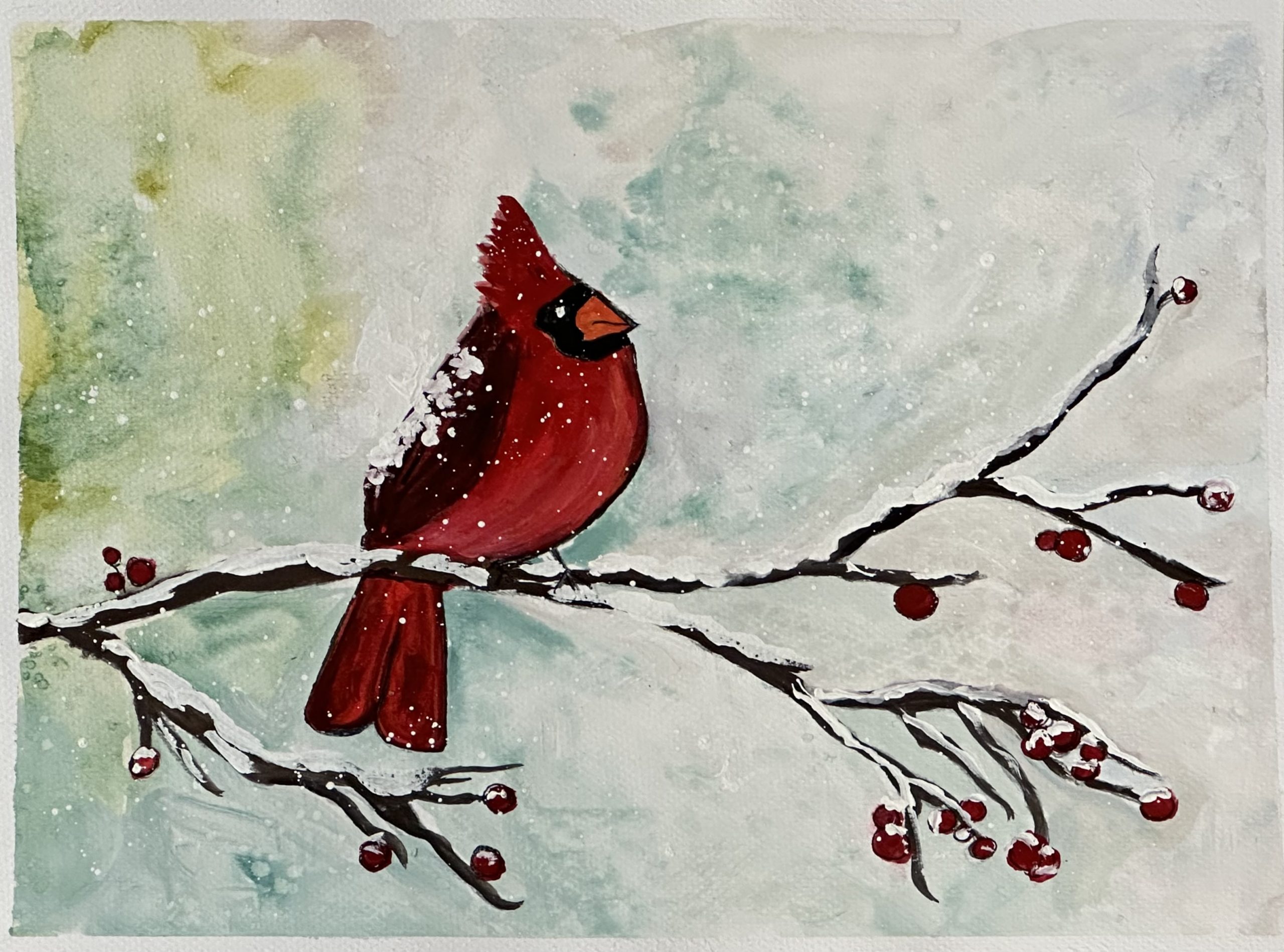 Red Cardinal Gouache Painting Class at JLN Studio, Stevensville Michigan